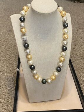 Faux Glass Large Pearl Necklace 925 Clasp